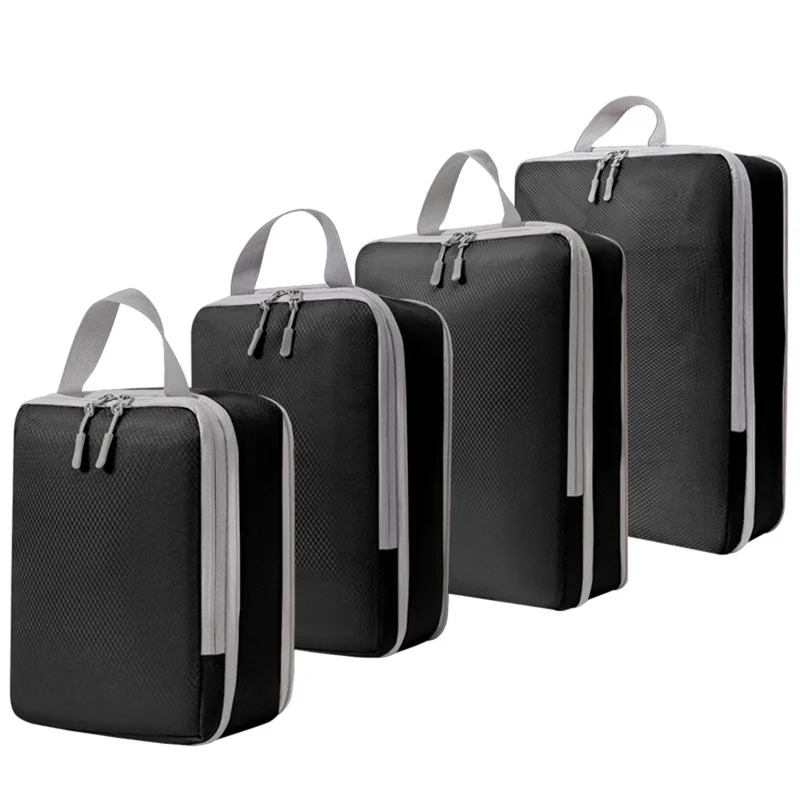 4PCS Polyester Compression Packing Cubes Travel Organizer Bags to Maximize Space in Luggage - Black