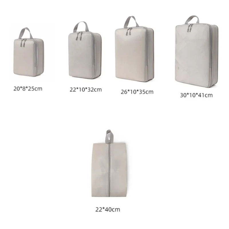 5PCS Travel Clothes Organizer Bags Polyester Compression Packing Cubes Pouches to Maximize Space in Luggage - Grey
