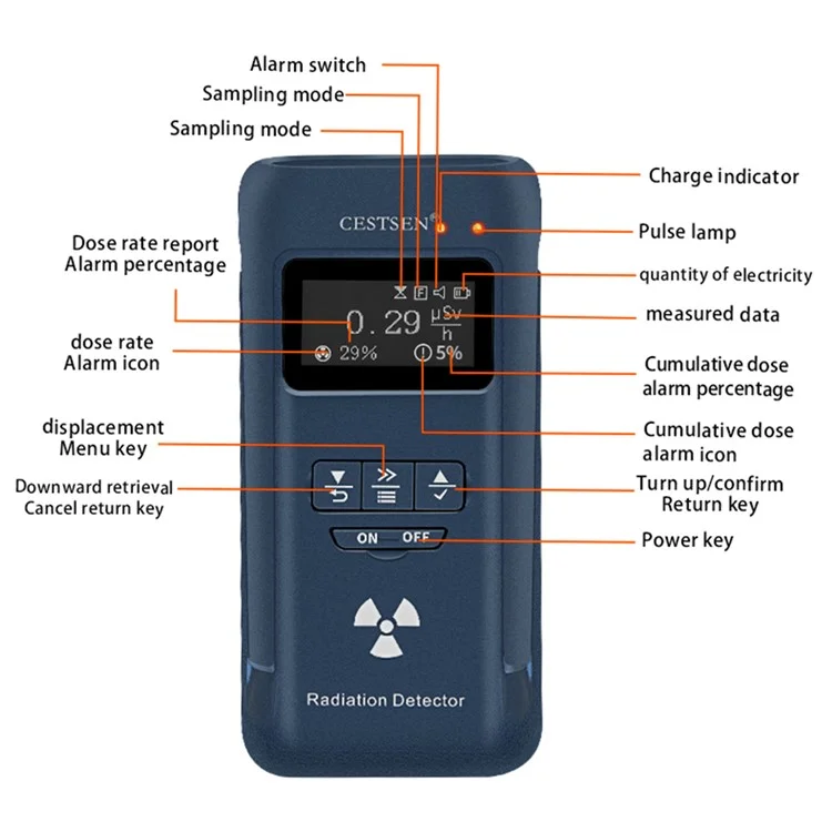 CESTSEN GM-300-A Détecteur de rayonnements Geiger Counter Portable Compteur numérique Bêta Gamma Rayons X Dosimètre Alarme 