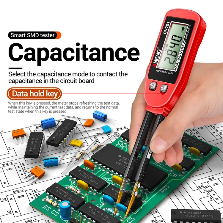 ANENG GN701 Digitaler intelligenter SMD-Tester, elektrischer Multimeter, Widerstand, Kapazität, Durchgangsprüfung, Diodenprüfung