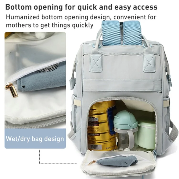 Borsa da Mamma Morbida Capacità Elevata in Nylon Poliestere Zainetto da Maternità Outdoor con Porta di Ricarica USB - Blu