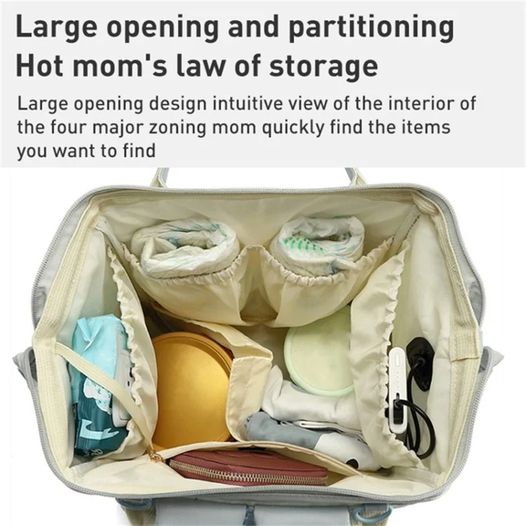 Borsa da Mamma Morbida Capacità Elevata in Nylon Poliestere Zainetto da Maternità Outdoor con Porta di Ricarica USB - Blu
