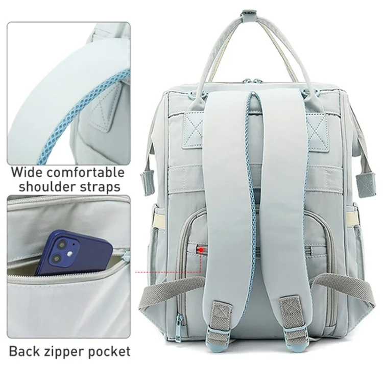 Borsa da Mamma Morbida Capacità Elevata in Nylon Poliestere Zainetto da Maternità Outdoor con Porta di Ricarica USB - Blu