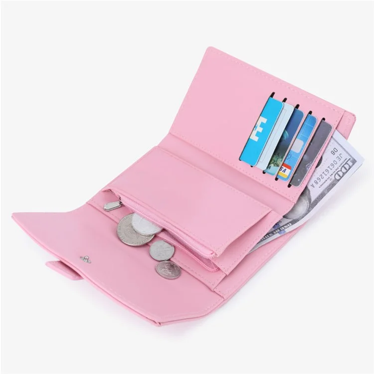 TAILIAN T6224-007 Women's Folding Wallet Coin Carrying Bag PU Leather Card Storage Holder for Teen Girls - Pink
