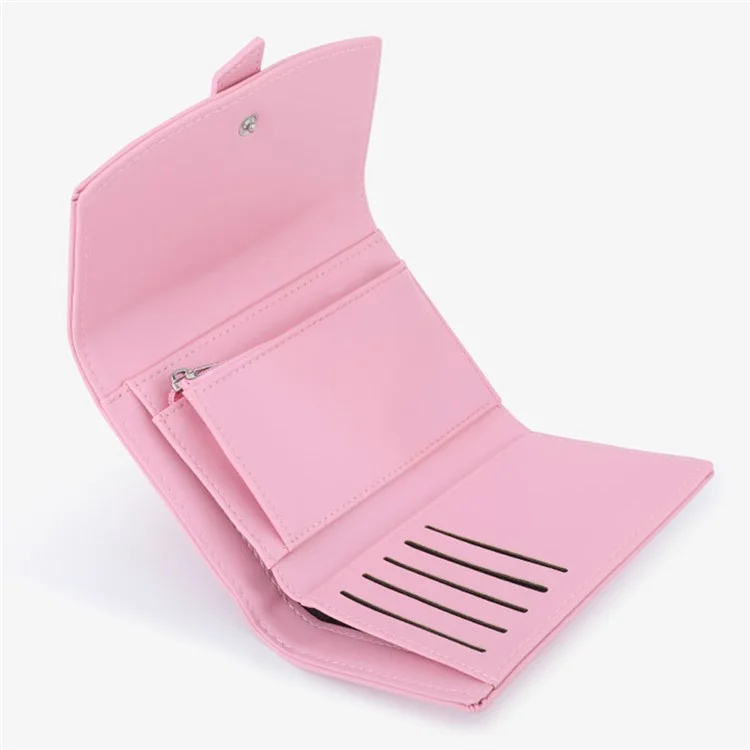 TAILIAN T6224-007 Women's Folding Wallet Coin Carrying Bag PU Leather Card Storage Holder for Teen Girls - Pink