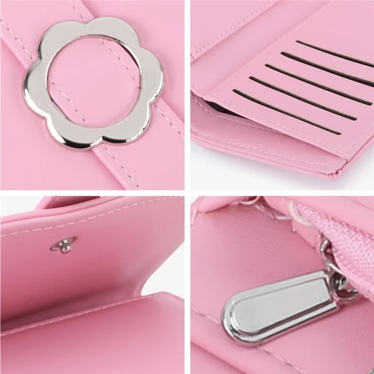 TAILIAN T6224-007 Women's Folding Wallet Coin Carrying Bag PU Leather Card Storage Holder for Teen Girls - Pink