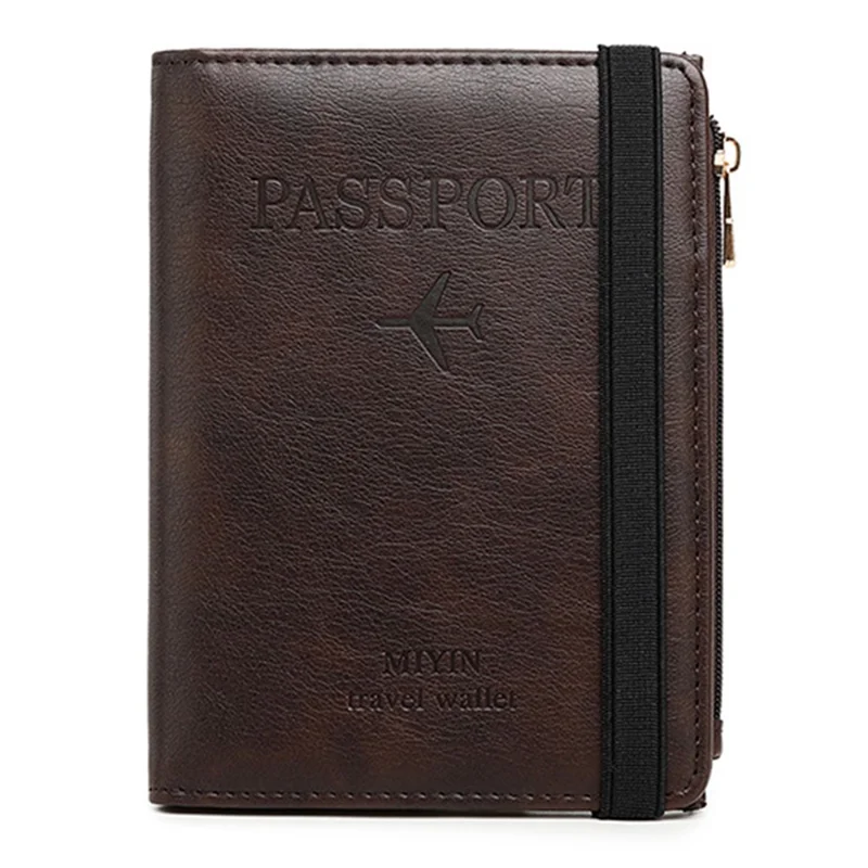 HZ718 RFID Blocking PU Leather Cards Carrying Bag Compact Size Passport Storage Pouch - Coffee