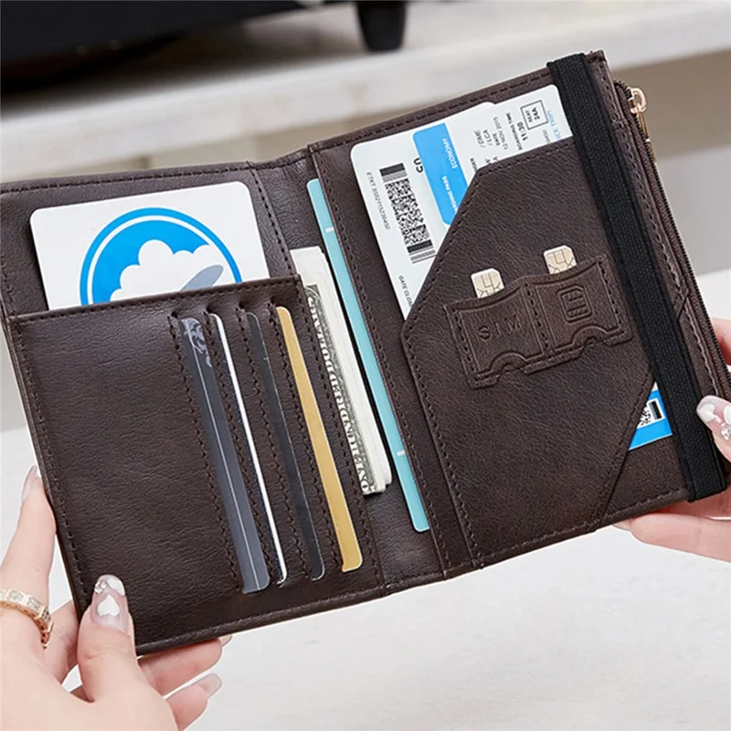 HZ718 RFID Blocking PU Leather Cards Carrying Bag Compact Size Passport Storage Pouch - Coffee