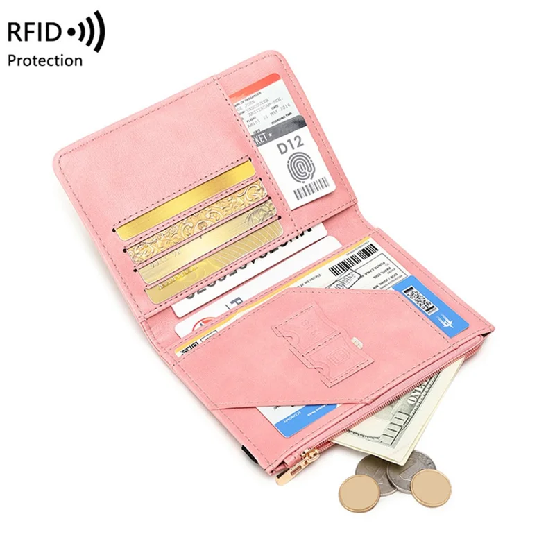 HZ718 RFID Blocking PU Leather Cards Carrying Bag Compact Size Passport Storage Pouch - Coffee