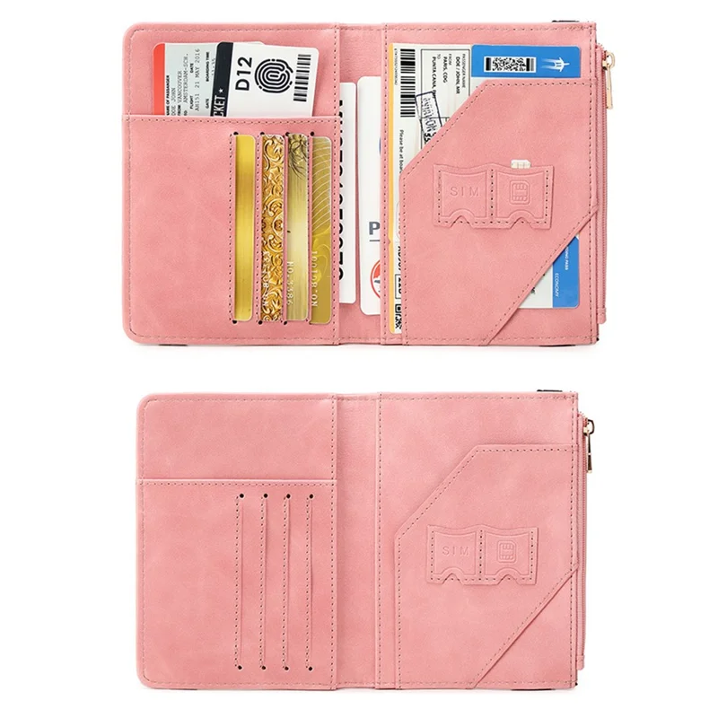 HZ718 RFID Blocking PU Leather Cards Carrying Bag Compact Size Passport Storage Pouch - Coffee
