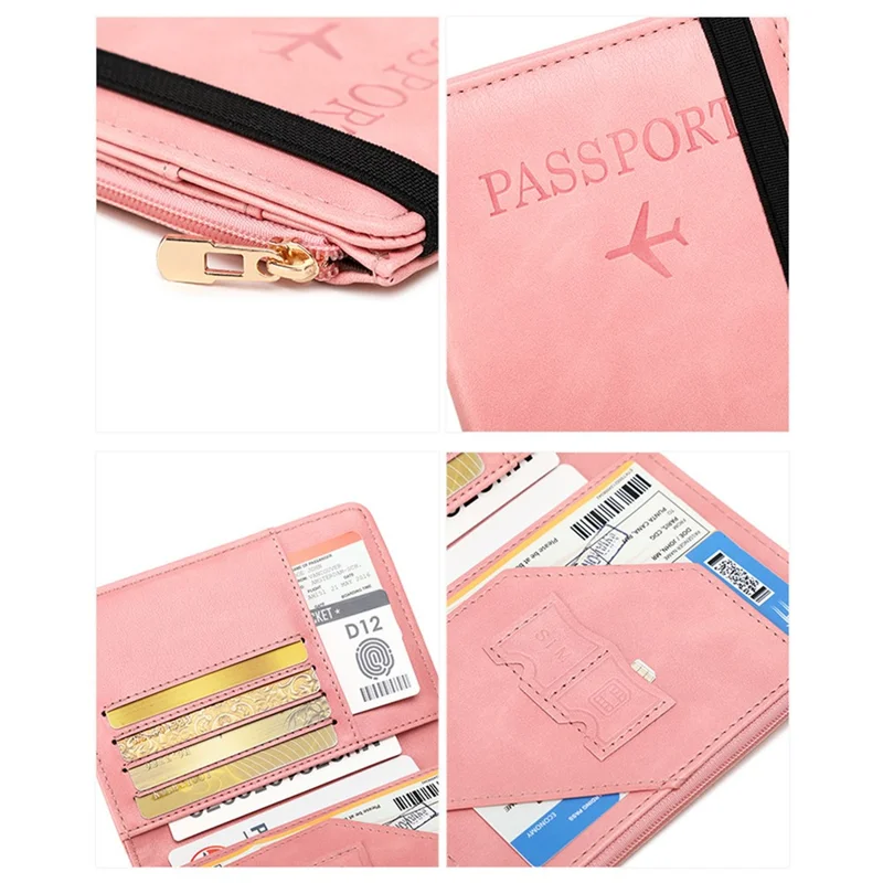 HZ718 RFID Blocking PU Leather Cards Carrying Bag Compact Size Passport Storage Pouch - Coffee