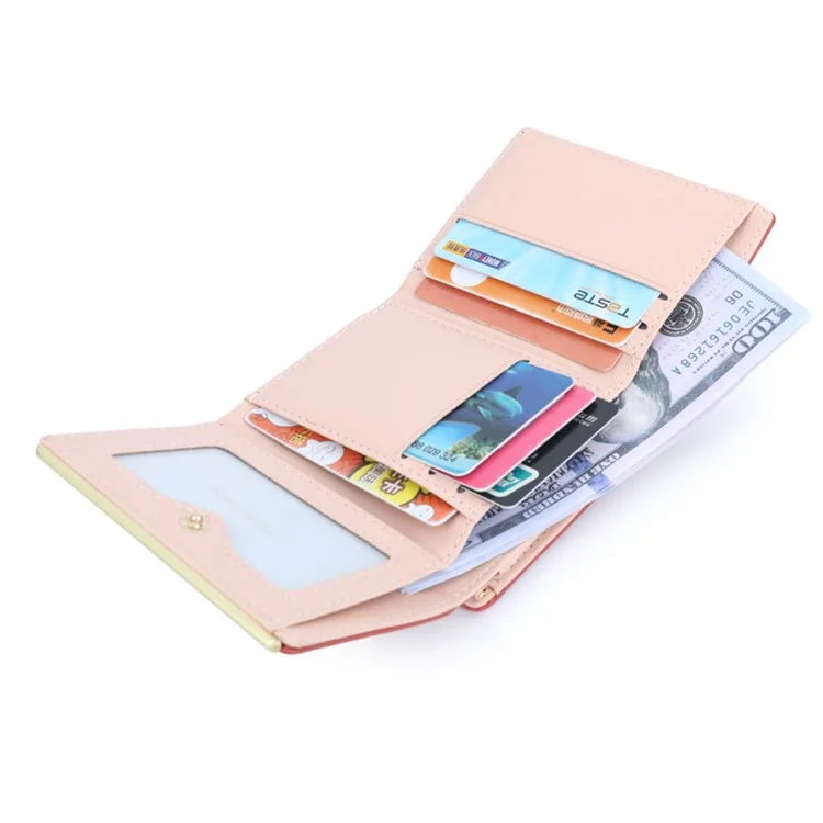 TAILIAN T7368-204 Teen Girls Folding Wallet Women PU Leather Card Storage Holder Pouch - Pink