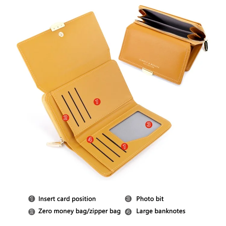 TAILIAN T2704-001 Multiple Card Slots Wallet Tri-fold Design PU Leather Card Storage Holder for Women - Yellow