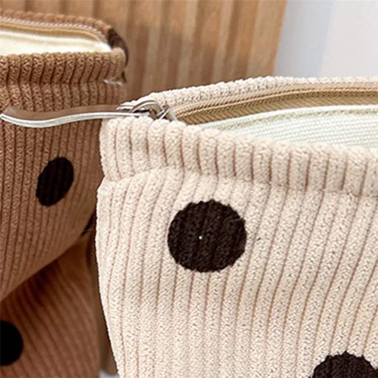 Organizador de Viagem de Toiletry Pouch Vintage Padrão de Poa Corduroy Bolsa de Maquiagem - Cáqui