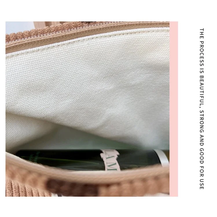Organizador de Viagem de Toiletry Pouch Vintage Padrão de Poa Corduroy Bolsa de Maquiagem - Cáqui