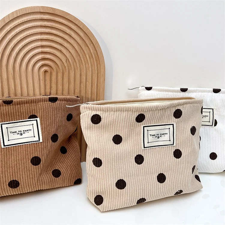 Organizador de Viagem de Toiletry Pouch Vintage Padrão de Poa Corduroy Bolsa de Maquiagem - Cáqui