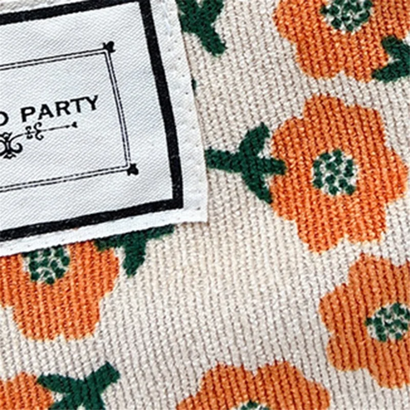 Portable Makeup Bag Vintage Flower Pattern Corduroy Travel Toiletry Organizer Zipper Pouch - Orange