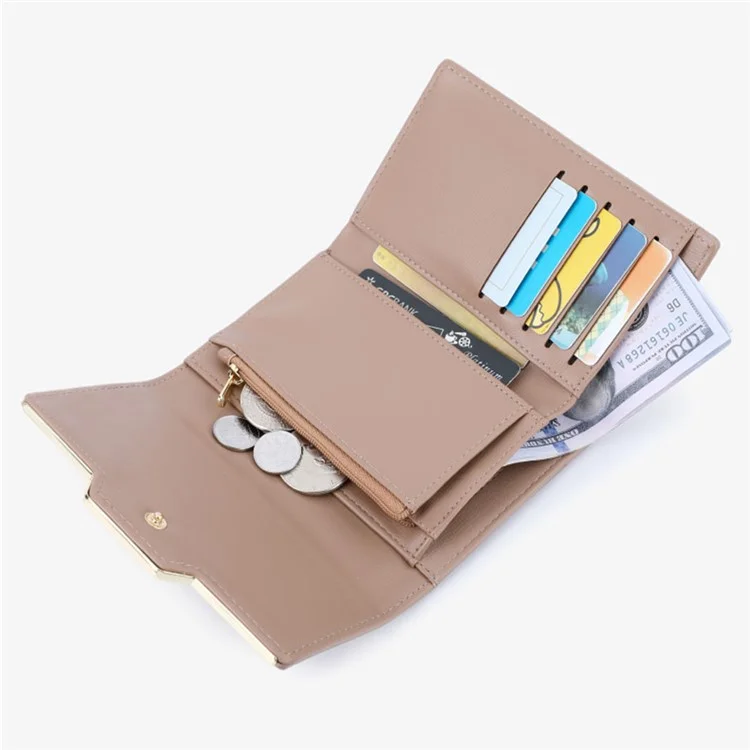 TAILIAN T6224-004 Portefeuille à Plusieurs Emplacements pour Cartes Tri-Pli Design en Cuir PU Porte-Monnaie Sac de Stockage d'Argent Liquide - Abricot