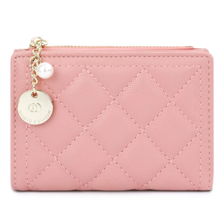 TAILIAN T2602-288 Rhombus Decor Leather Wallet Women's Clutch Purse with Pearl Decor - Rose