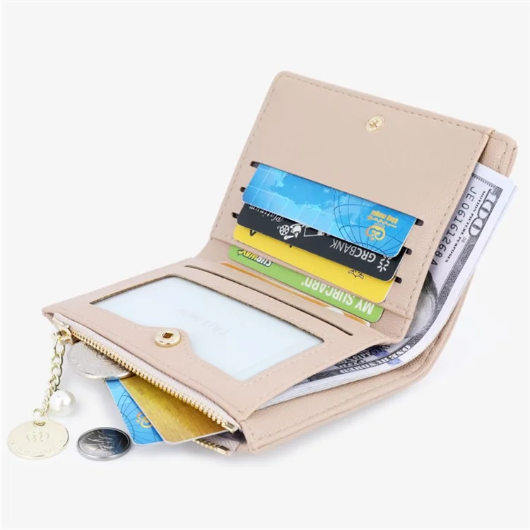 TAILIAN T2602-288 Rhombus Decor Leather Wallet Women's Clutch Purse with Pearl Decor - Rose