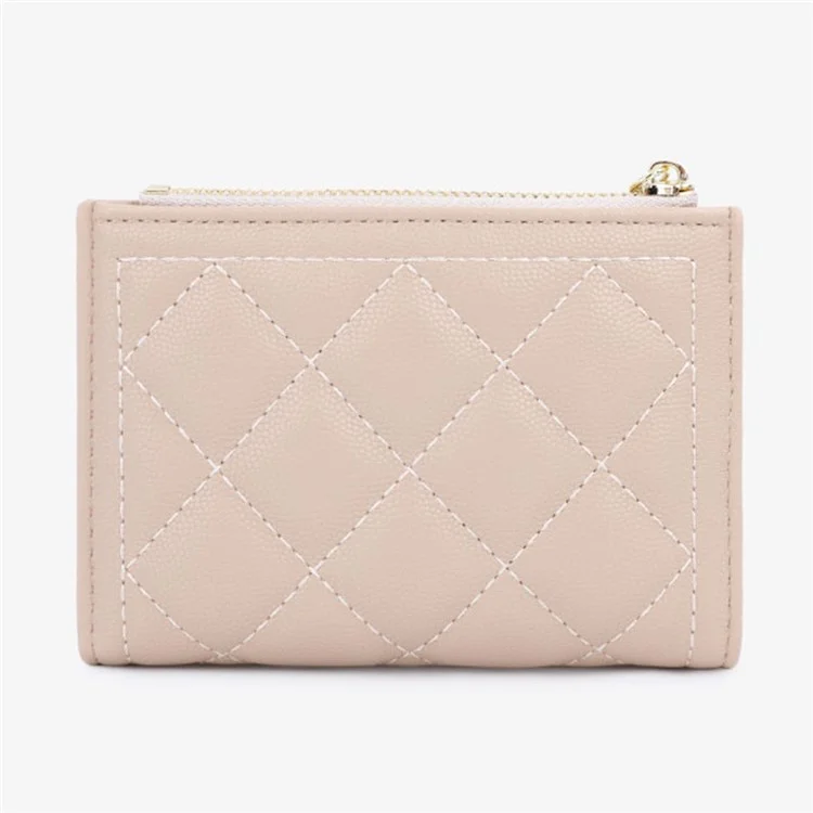 TAILIAN T2602-288 Rhombus Decor Leather Wallet Women's Clutch Purse with Pearl Decor - Rose
