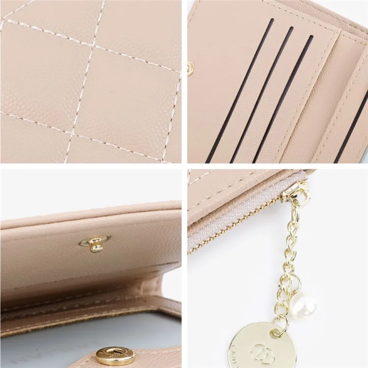 TAILIAN T2602-288 Rhombus Decor Leather Wallet Women's Clutch Purse with Pearl Decor - Rose