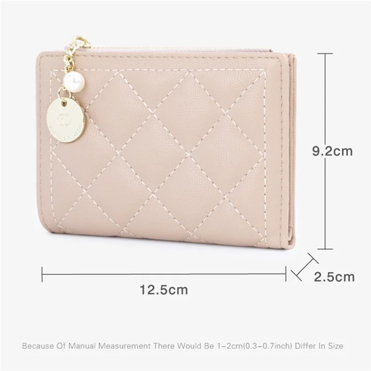 TAILIAN T2602-288 Rhombus Decor Leather Wallet Women's Clutch Purse with Pearl Decor - Rose