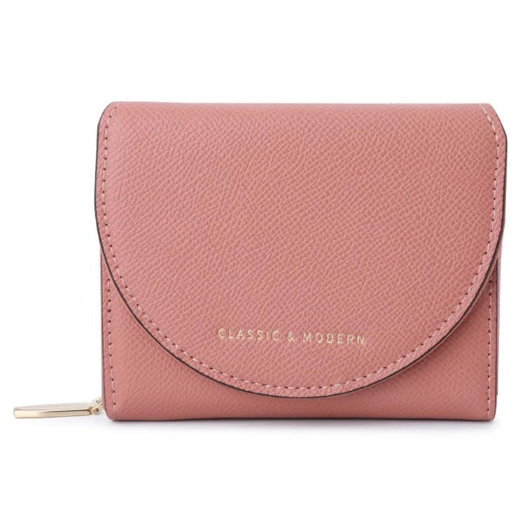 TAILIAN T6102-028 PU Leather Short Wallet Zipper Pocket Women Folding Purse - Pink