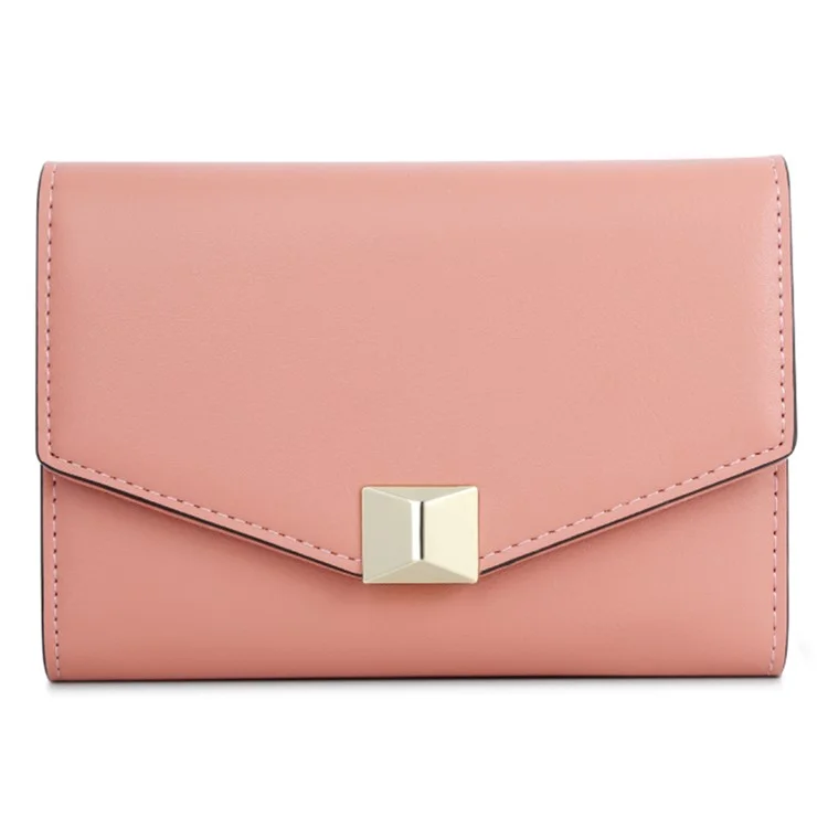 TAILIAN T6223-019 PU Leather Women Folding Wallet Solid Color Zipper Pocket Purse - Pink