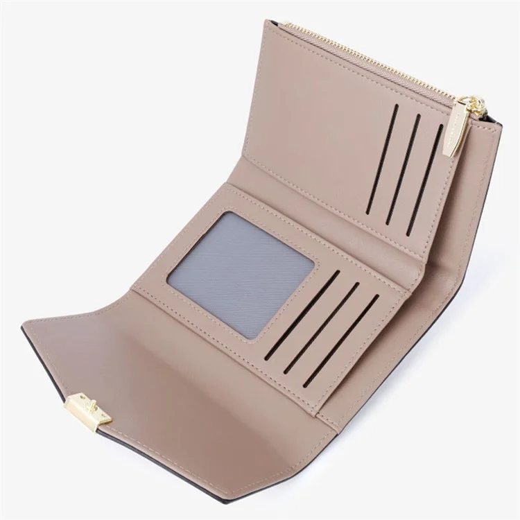 TAILIAN T6223-019 PU Leather Women Folding Wallet Solid Color Zipper Pocket Purse - Pink