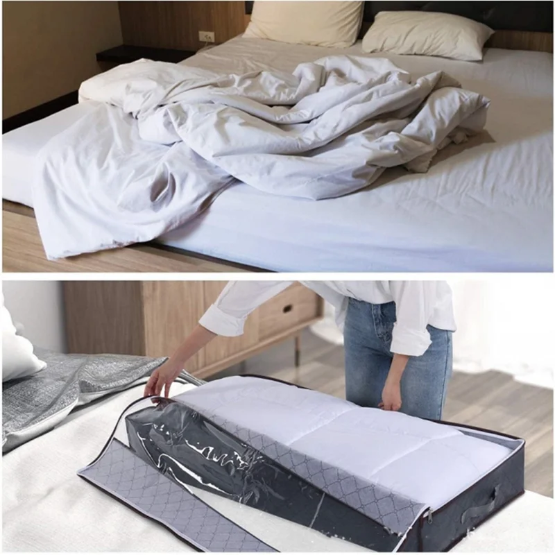 100x50x18cm Non-woven Under Bed Storage Bag Foldable Quilts Clothes Pillow Storage Bag - Transparent Lid