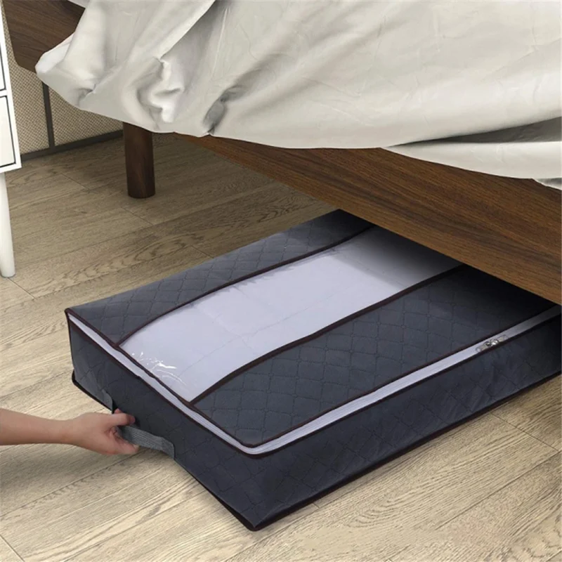 100x50x18cm Non-woven Under Bed Storage Bag Foldable Quilts Clothes Pillow Storage Bag - Transparent Lid