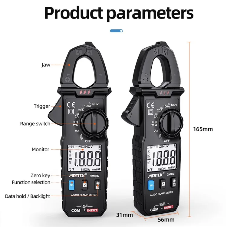 MESTEK CM85C Mini AC / DC Clamp Meter Multifunction HD LCD Screen Smart Multimeter (No Battery)