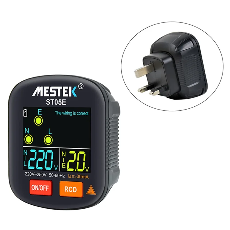 MESTEK ST05 Digital Socket Tester Battery-Operated HD Screen Socket Tester - UK Plug