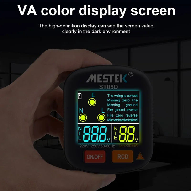 MESTEK ST05 Digital Socket Tester Battery-Operated HD Screen Socket Tester - UK Plug