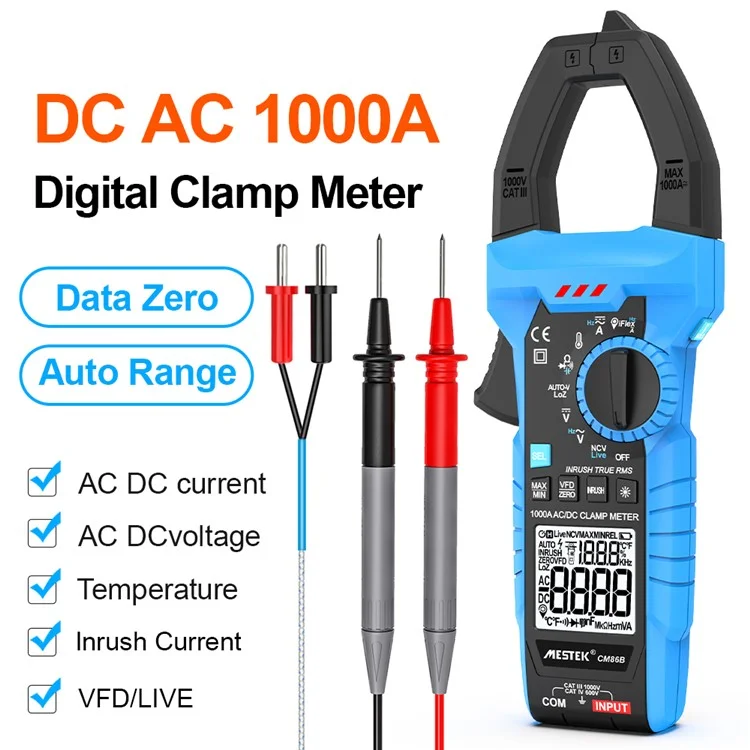 MESTEK CM86B AC / DC 1000A Clamp Meter High Precision Auto Range LCD Digital Multimeter (No Battery)