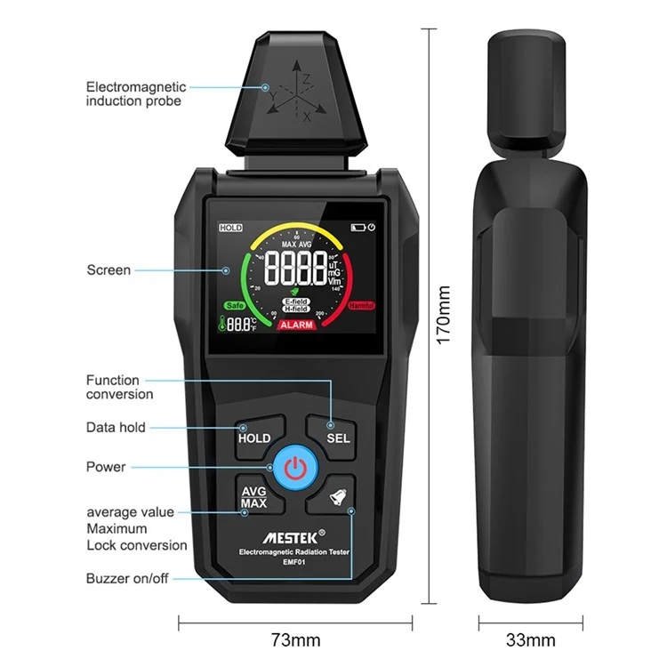 MESTEK EMF01 Electromagnetic Radiation Tester Portable Radiation Measuring Instrument with Digital Display (No Battery)