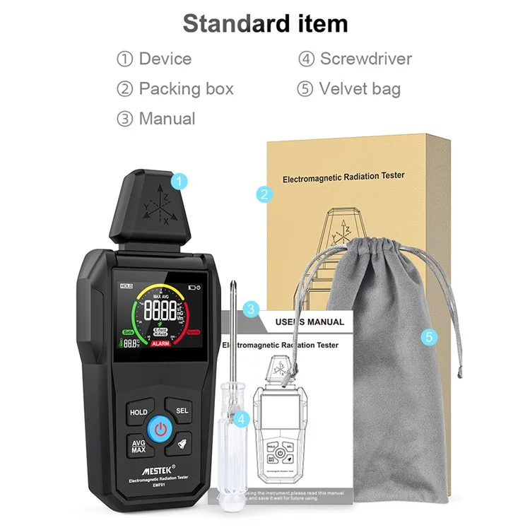 MESTEK EMF01 Electromagnetic Radiation Tester Portable Radiation Measuring Instrument with Digital Display (No Battery)
