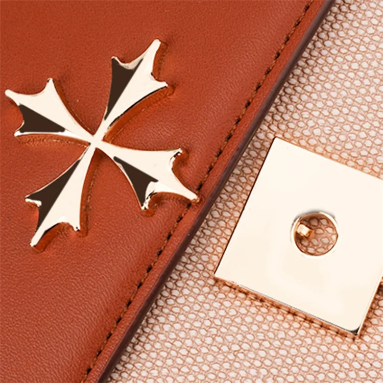 BAELLERRY N8633 Contrasto Colore Elegante PU Leather Donne Single Shoulder Crossbody Bag - Marrone