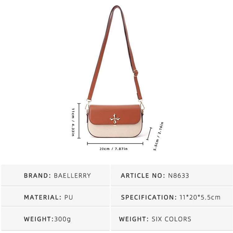 BAELLERRY N8633 Contrasto Colore Elegante PU Leather Donne Single Shoulder Crossbody Bag - Marrone