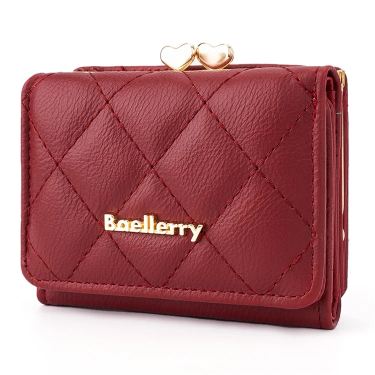 BAELLERRY N2399 Tri-fold PU Leather Short Wallet Cash Cards Holder Women Purse - Rojo Vino