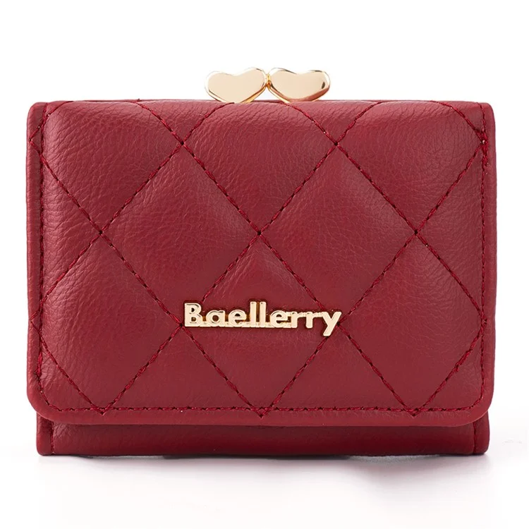 BAELLERRY N2399 Tri-fold PU Leather Short Wallet Cash Cards Holder Women Purse - Rojo Vino