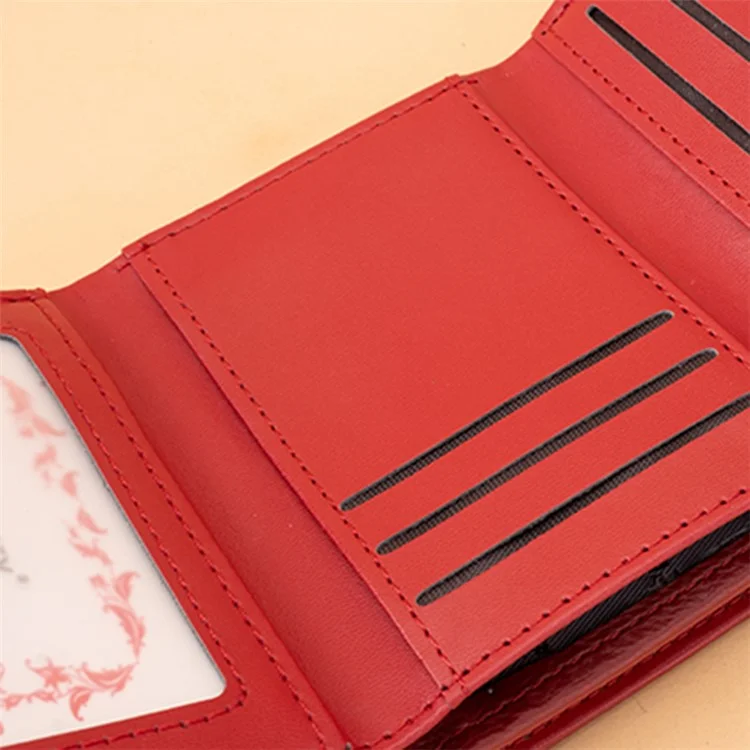 BAELLERRY N2399 Tri-fold PU Leather Short Wallet Cash Cards Holder Women Purse - Rojo Vino