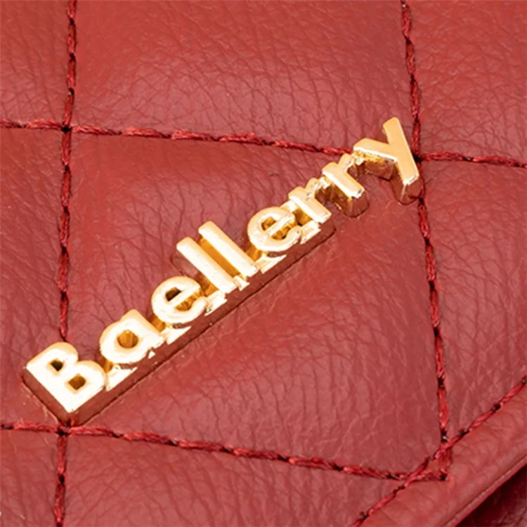 BAELLERRY N2399 Tri-fold PU Leather Short Wallet Cash Cards Holder Women Purse - Rojo Vino