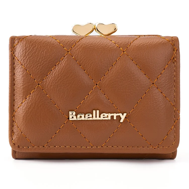 BAELLERRY N2399 Portefeuille court en cuir synthétique à trois volets Porte-cartes Porte-monnaie Femme - Marron