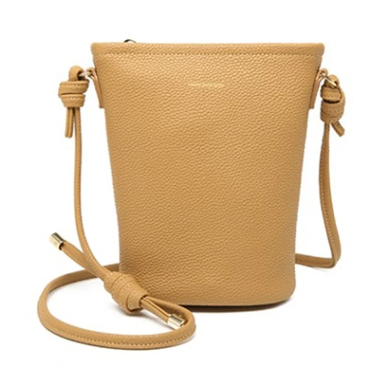 CKZC2223 Zipper Cellphone Bag Women Small Size Cowhide Leather Shoulder Bag - Biscuit Color