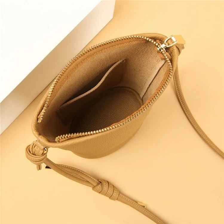 CKZC2223 Zipper Cellphone Bag Women Small Size Cowhide Leather Shoulder Bag - Biscuit Color