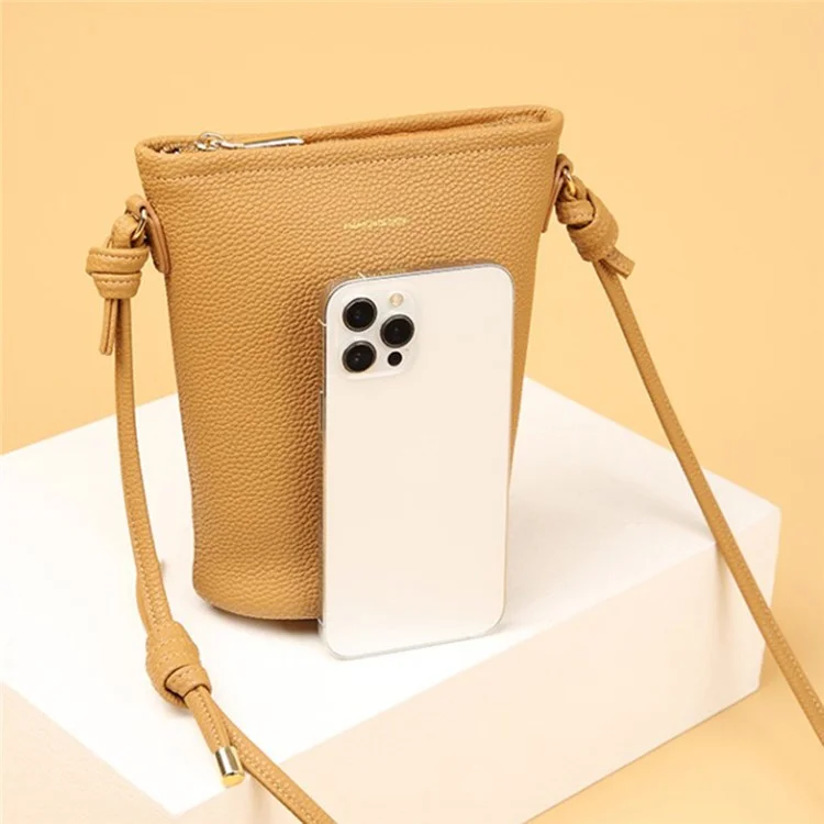 CKZC2223 Zipper Cellphone Bag Women Small Size Cowhide Leather Shoulder Bag - Biscuit Color