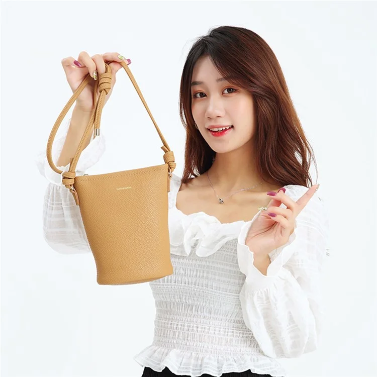 CKZC2223 Zipper Cellphone Bag Women Small Size Cowhide Leather Shoulder Bag - Biscuit Color
