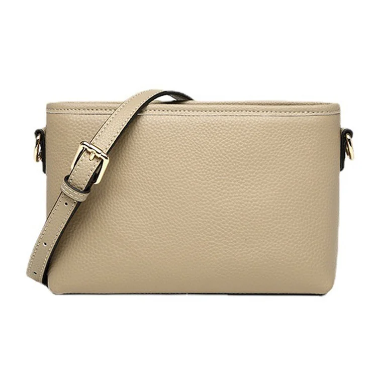 CKZC2214 Solid Color Cowhide Leather Crossbody Bag Women Square Shoulder Bag with 2 Shoulder Straps - Elephant Grey